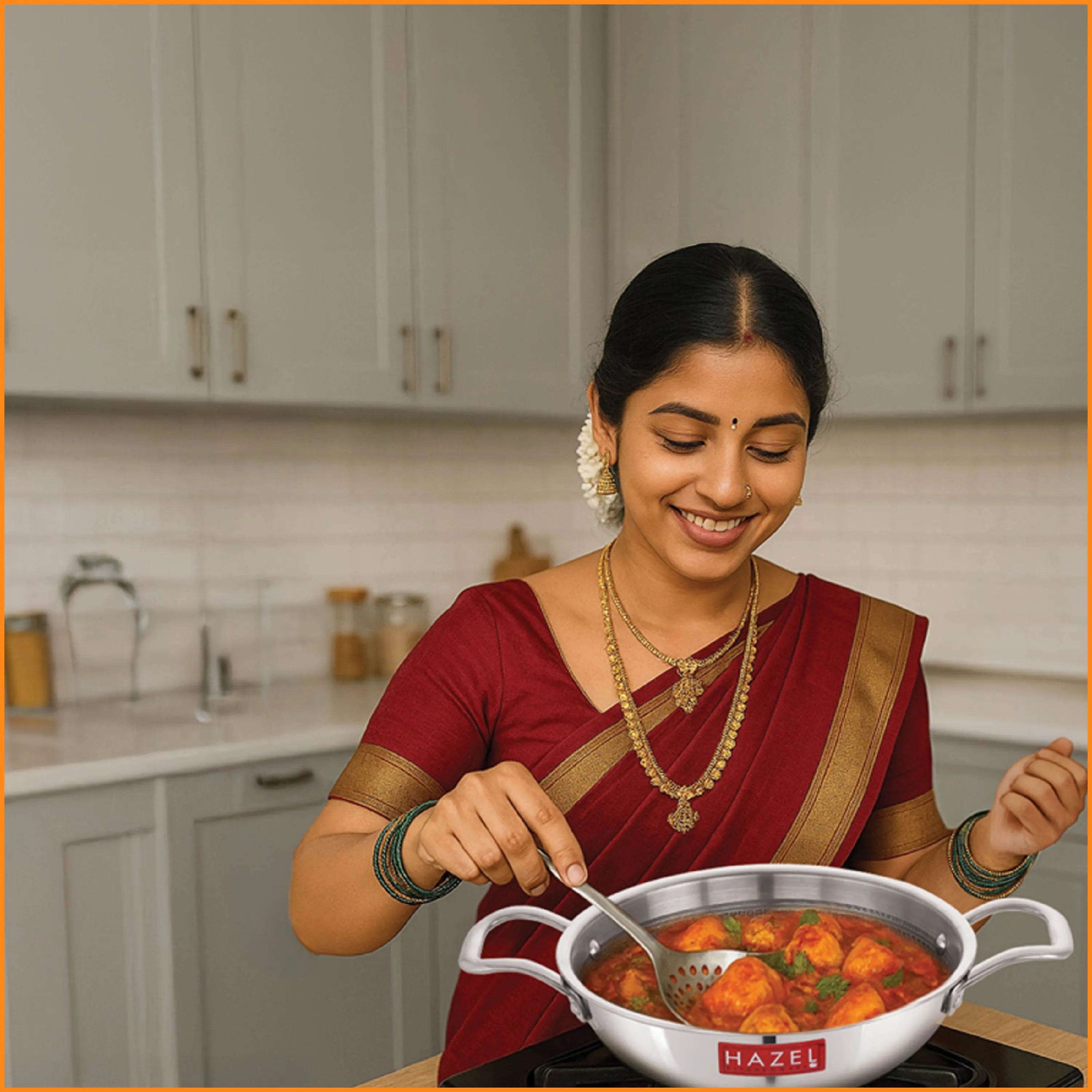 Honeycomb Triply Steel Kadhai with Glass Lid, Non Stick – 22 cm, 2 L