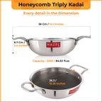 Honeycomb Triply Steel Kadhai with Glass Lid, Non Stick Kadai– 24 cm, 2.5 L