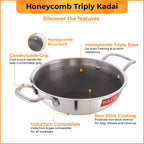 Honeycomb Triply Steel Kadhai with Glass Lid, Non Stick Kadai– 24 cm, 2.5 L