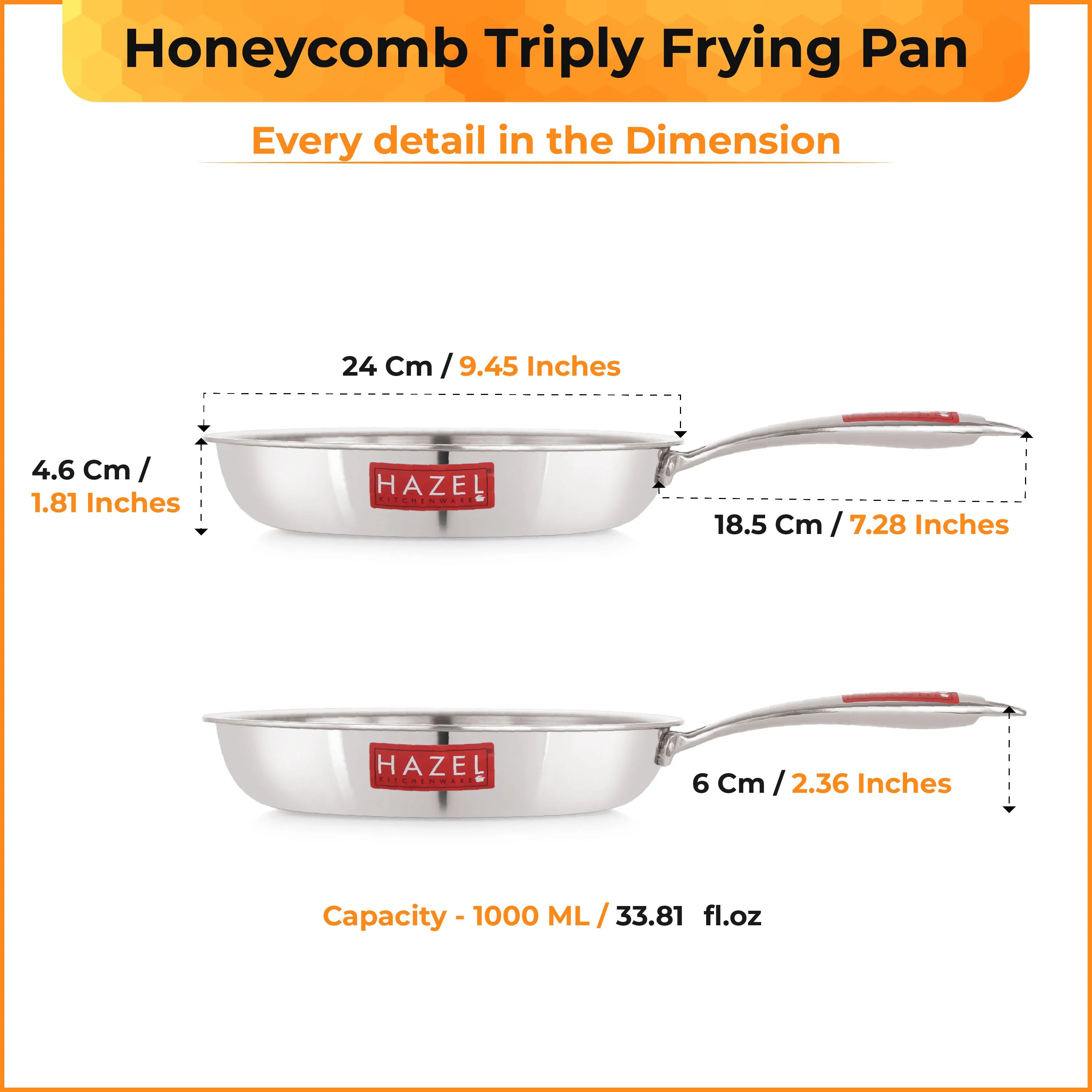 Honeycomb Triply Non-Stick Fry Pan – 22 cm, 1 L
