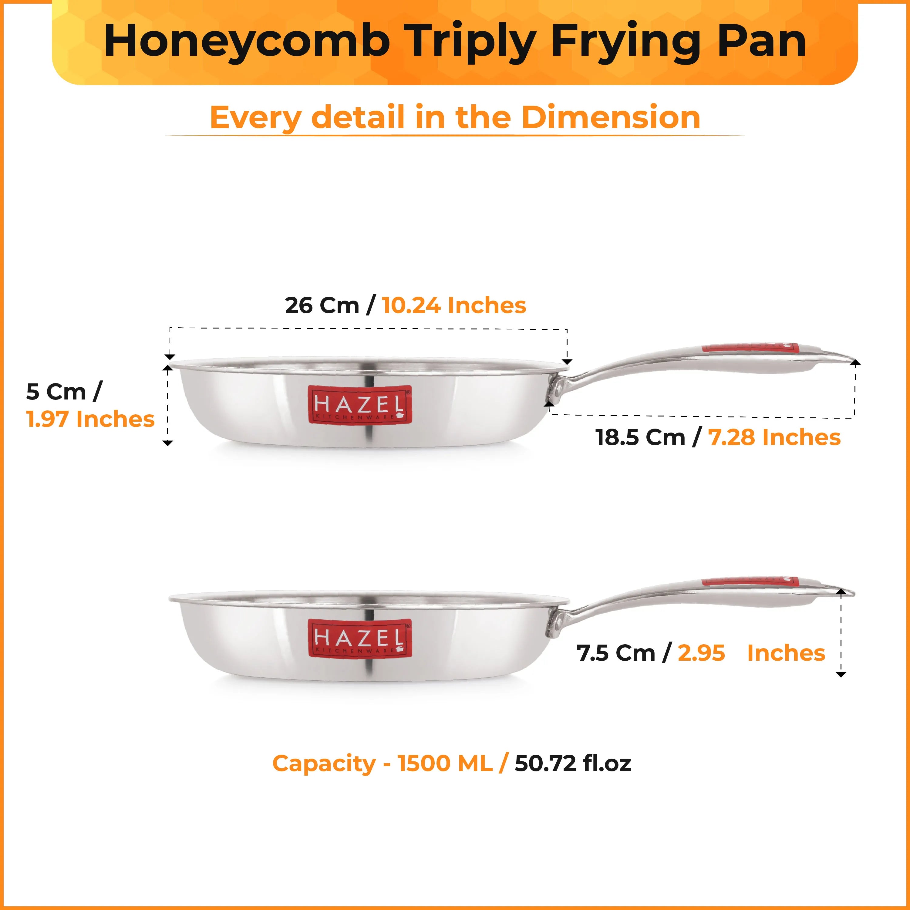 Honeycomb Triply Non-Stick Fry Pan – 24 cm, 1.5 L