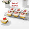 Gold foil containers of dessert topped with strawberries on a cooling rack, with red text Set of 10 Pcs.