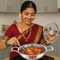 Honeycomb Triply Steel Kadhai with Glass Lid – 22 cm, 2 L