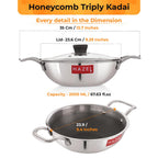 Honeycomb Triply Steel Kadhai with Glass Lid – 22 cm, 2 L