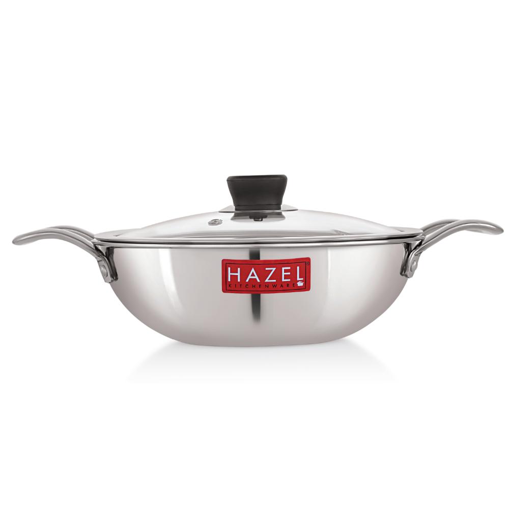 Honeycomb Triply Steel Kadhai with Glass Lid – 24 cm, 2.5 L