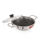 Honeycomb Triply Steel Kadhai with Glass Lid – 24 cm, 2.5 L