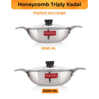 Honeycomb Triply Steel Kadhai with Glass Lid – 24 cm, 2.5 L