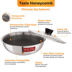 Honeycomb Triply Non-Stick Tasla with Glass Lid – 22 cm, 2 L