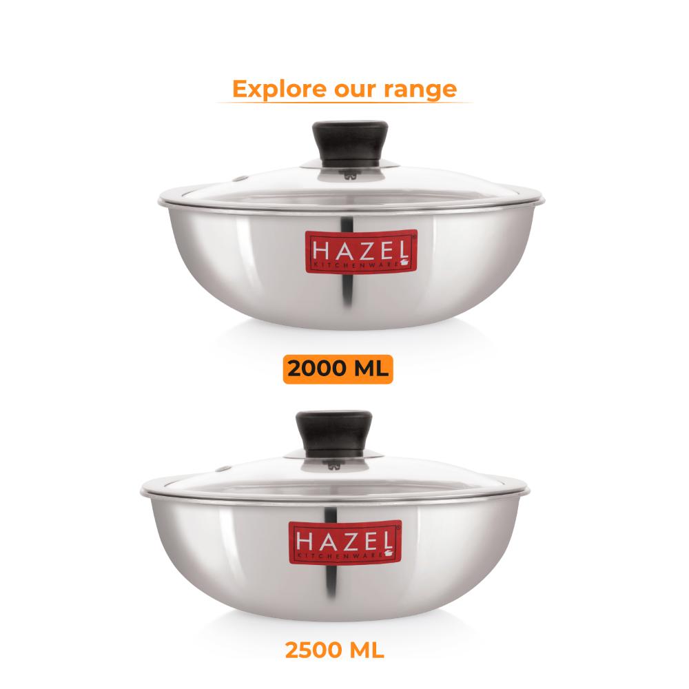 Honeycomb Triply Non-Stick Tasla with Glass Lid – 22 cm, 2 L