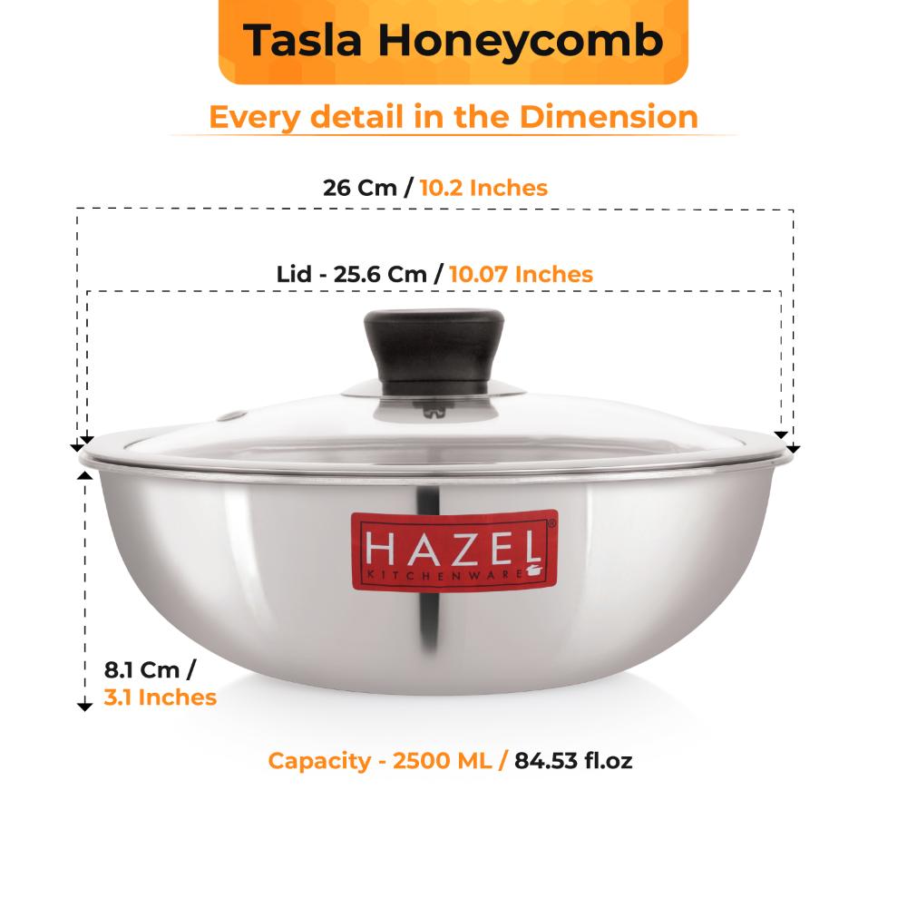 Honeycomb Non-Stick Tasla with Glass Lid – 24 cm, 2.5 L