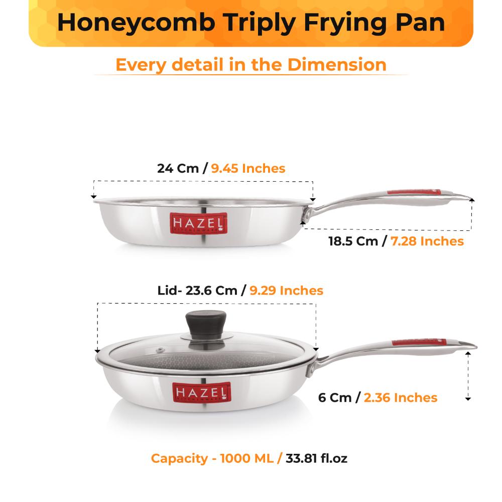 Honeycomb Triply Non-Stick Fry Pan with Lid – 22 cm, 1 L