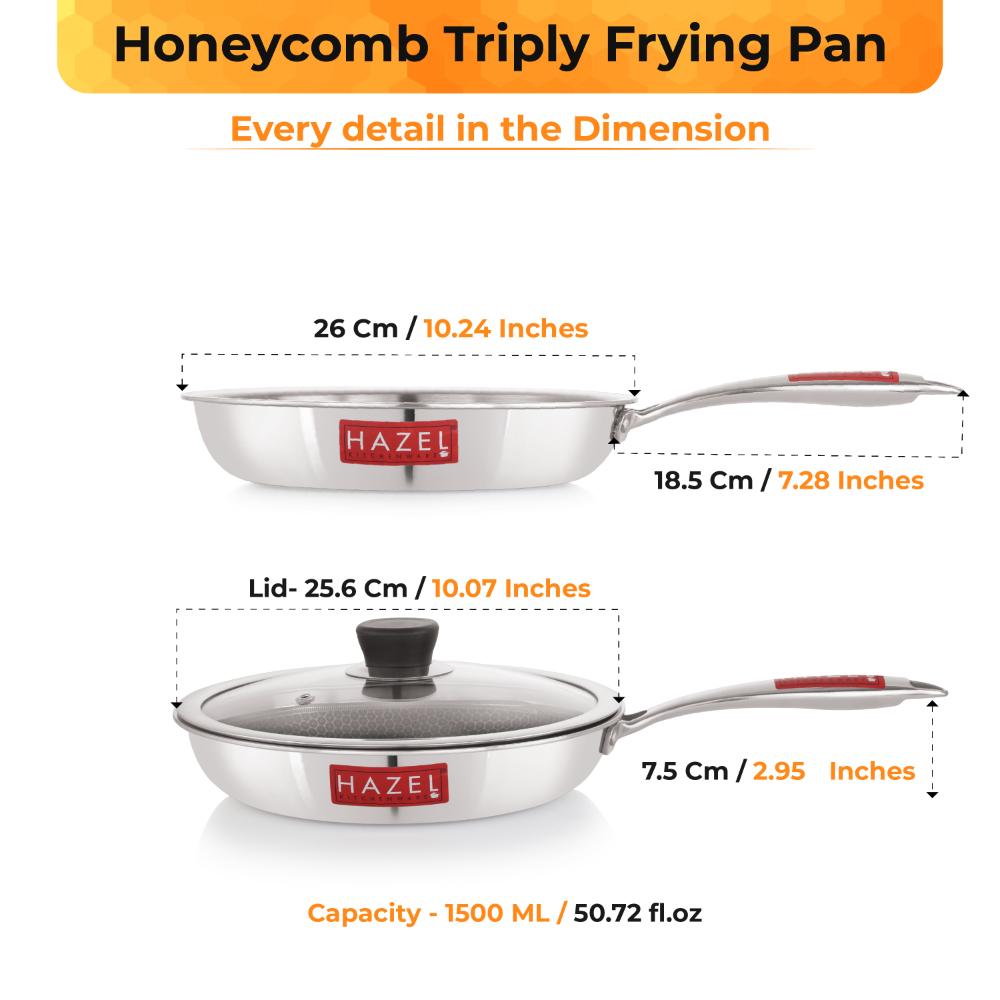 Honeycomb Triply Non-Stick Fry Pan with Lid – 24 cm, 1.5 L