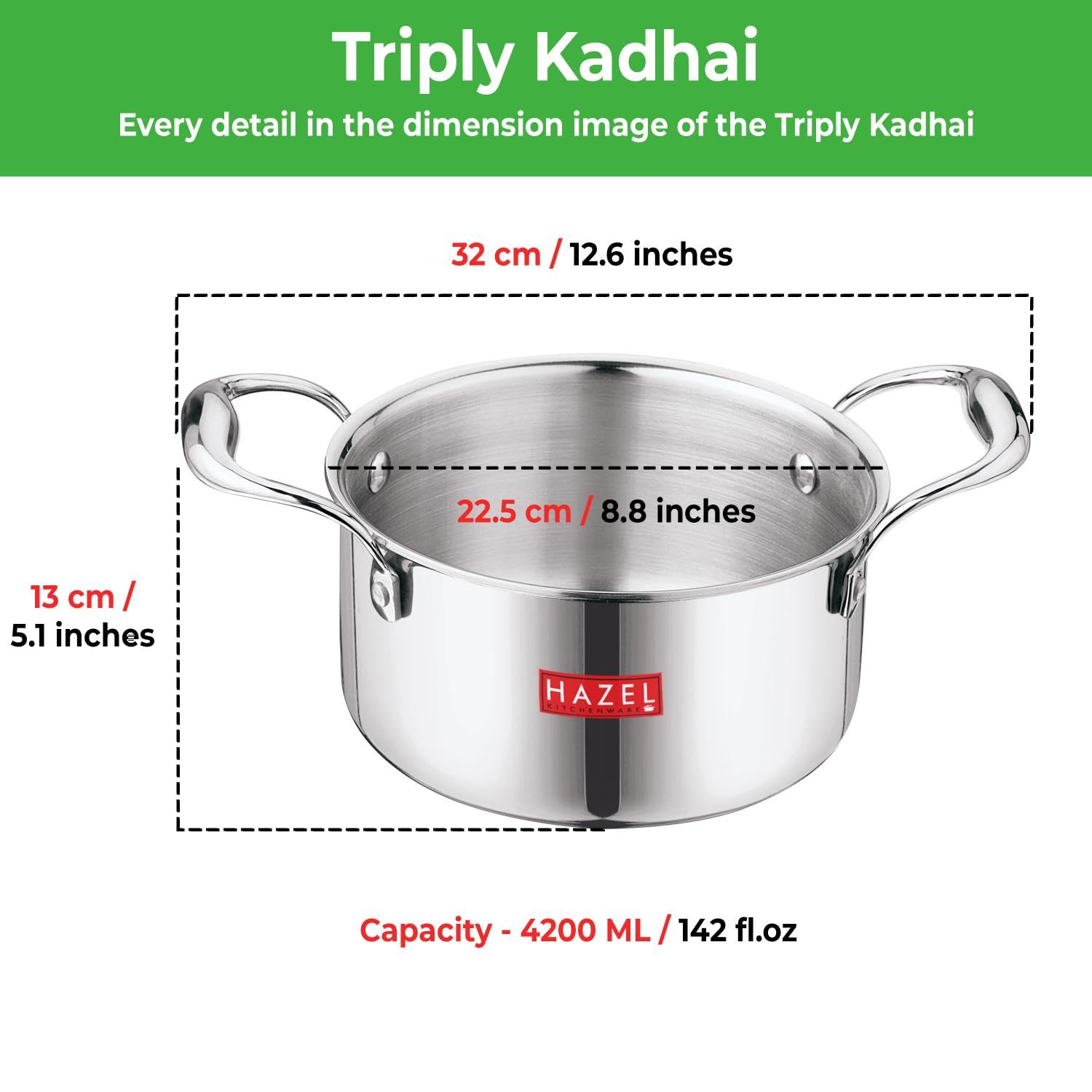 Triply Stainless Steel Casserole With Lid, 4.2 L, 22.5 cm |Induction Base Cook and Serve Pot
