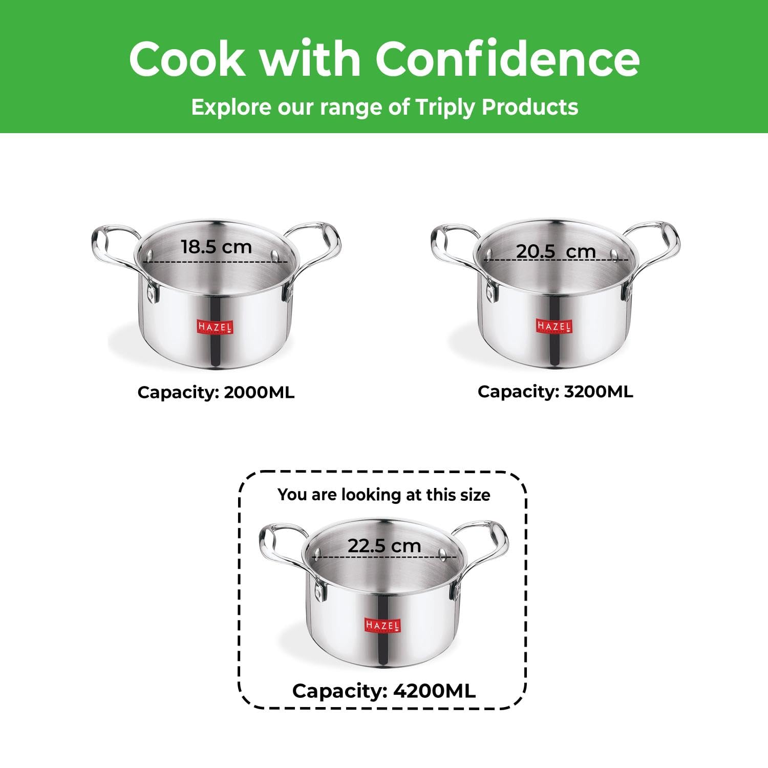 Triply Stainless Steel Casserole With Lid, 4.2 L, 22.5 cm |Induction Base Cook and Serve Pot