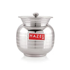 Stainless steel lota with lid, front view