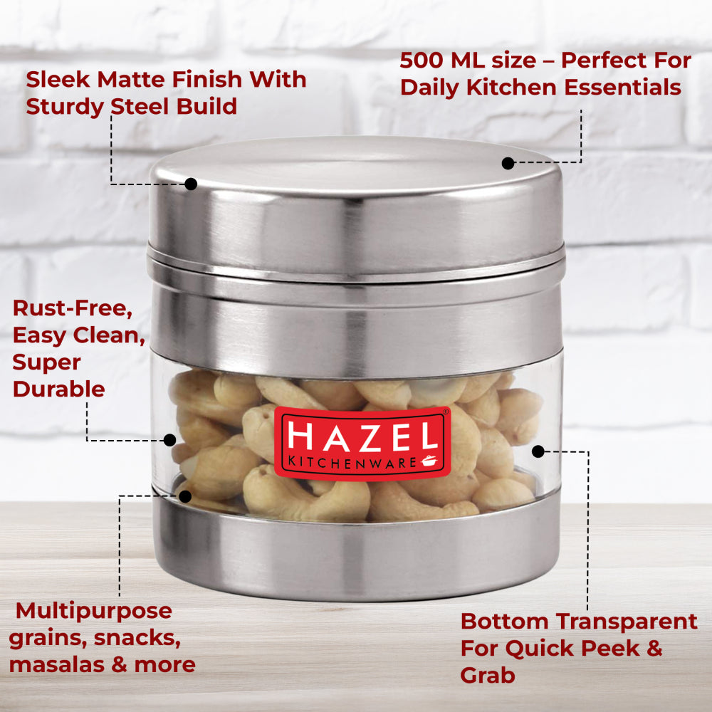 Stainless Steel Transparent  Container - Set of 2, 500 ML Each