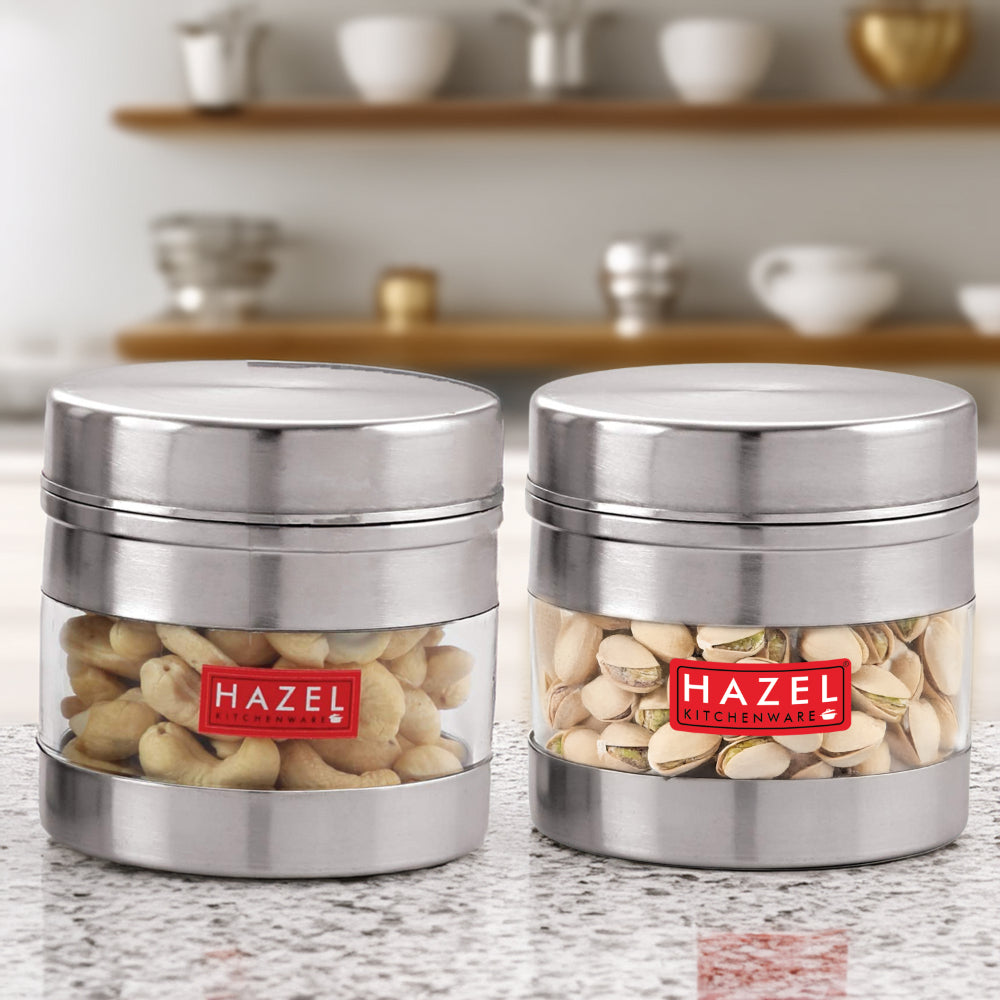 Stainless Steel Transparent  Container - Set of 2, 500 ML Each