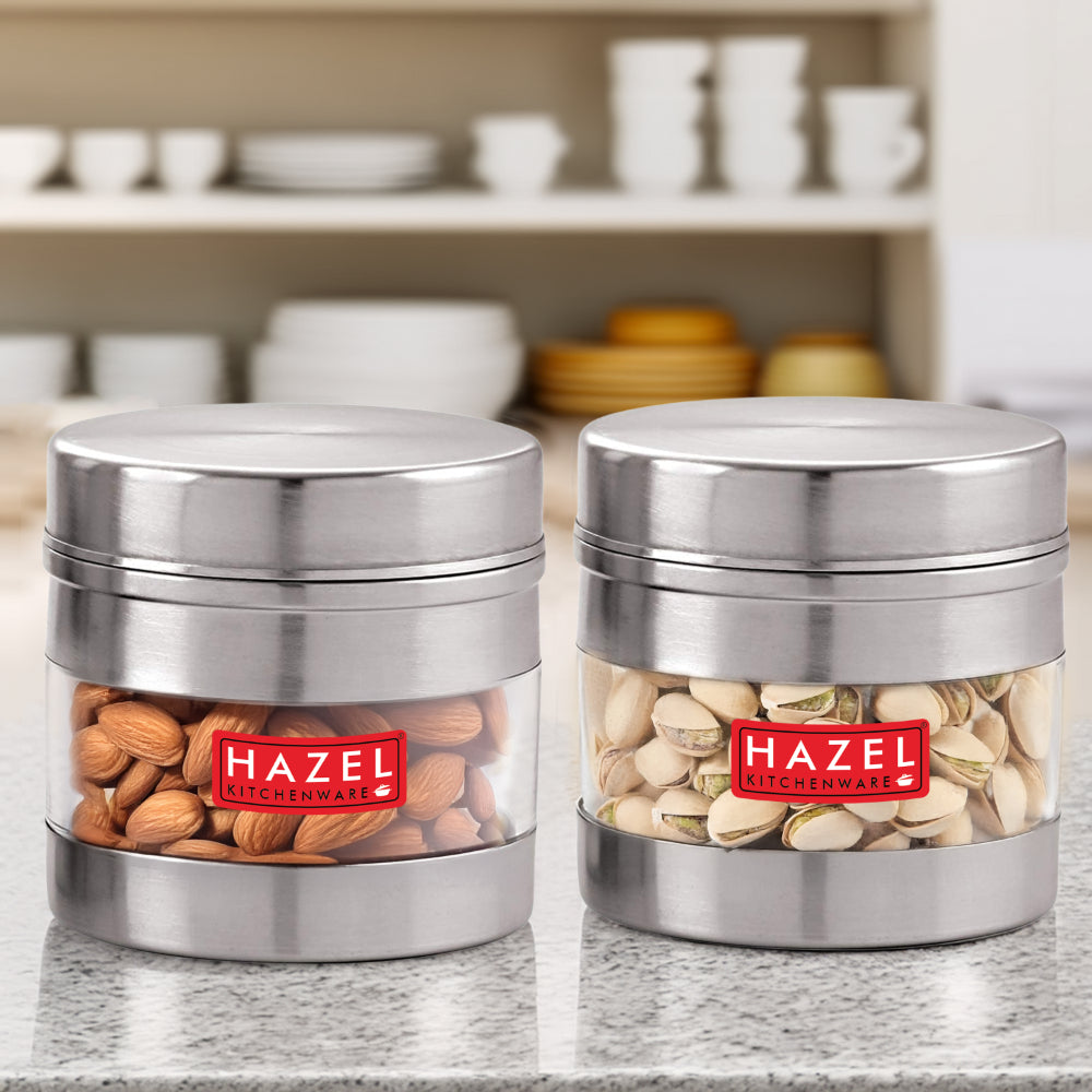 Stainless Steel Transparent  Container - Set of 2, 500 ML Each