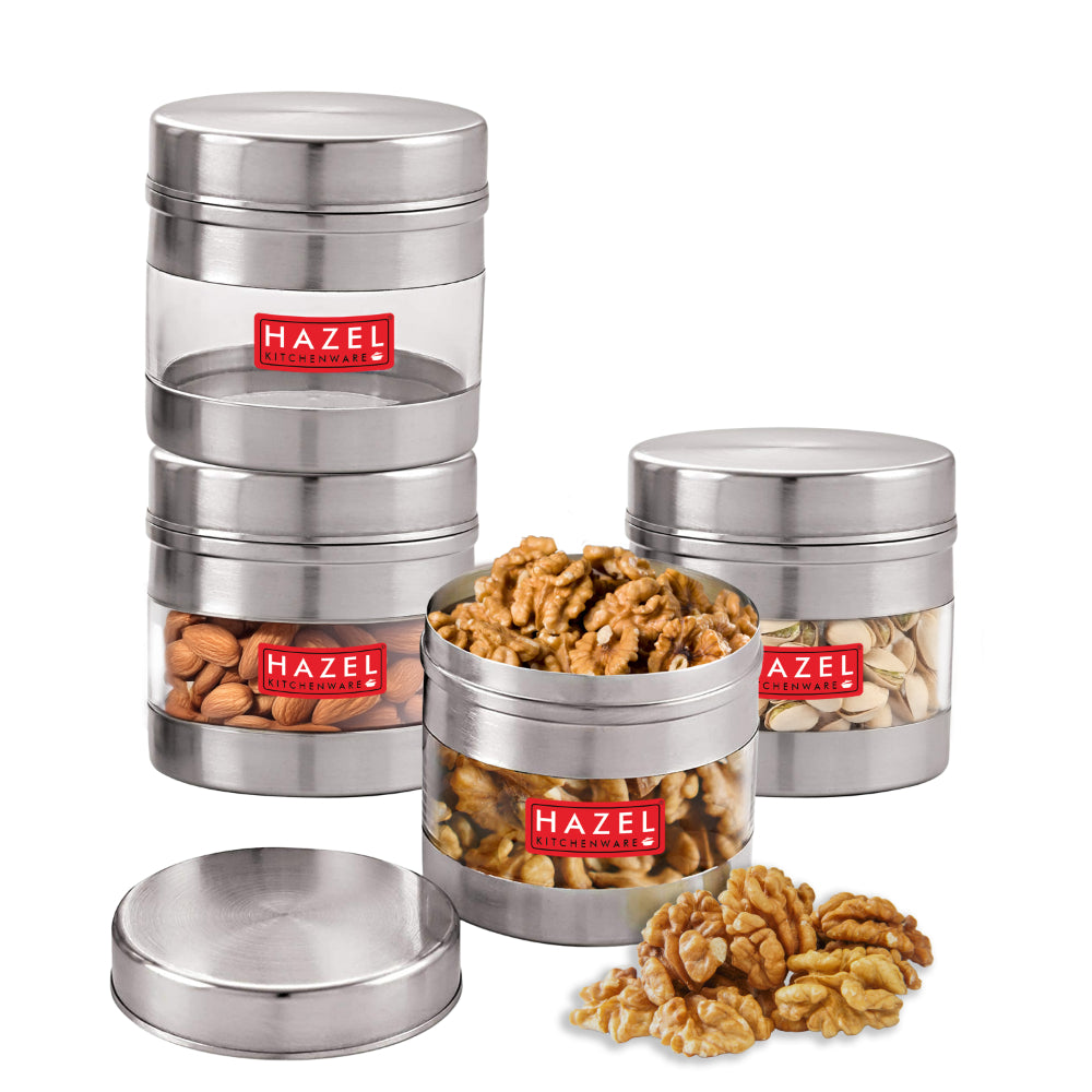 Stainless Steel Transparent  Container - Set of 4, 500 ML Each