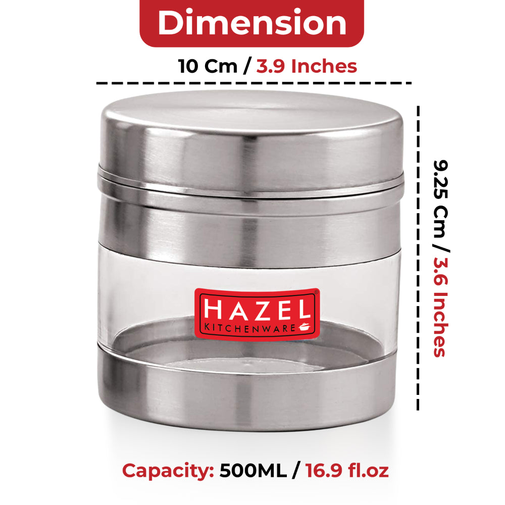 Stainless Steel Transparent  Container - Set of 4, 500 ML Each