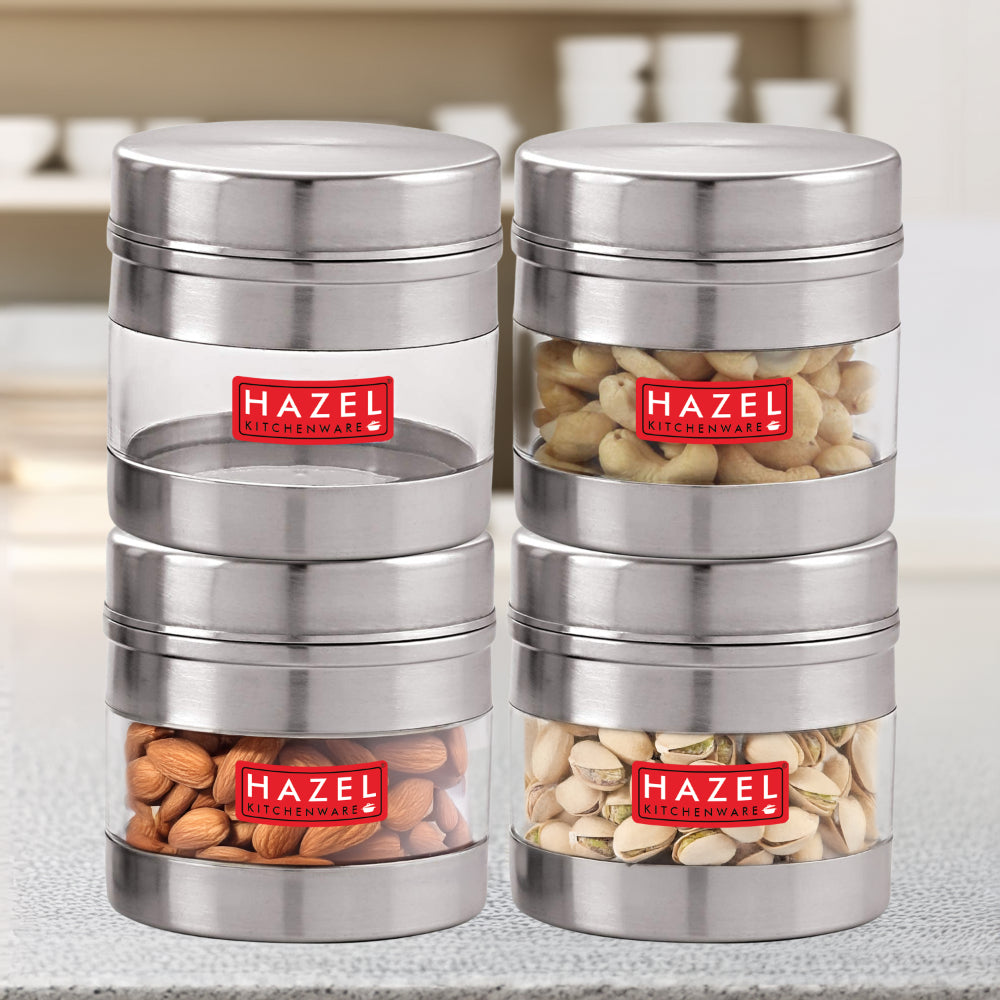 Stainless Steel Transparent  Container - Set of 4, 500 ML Each
