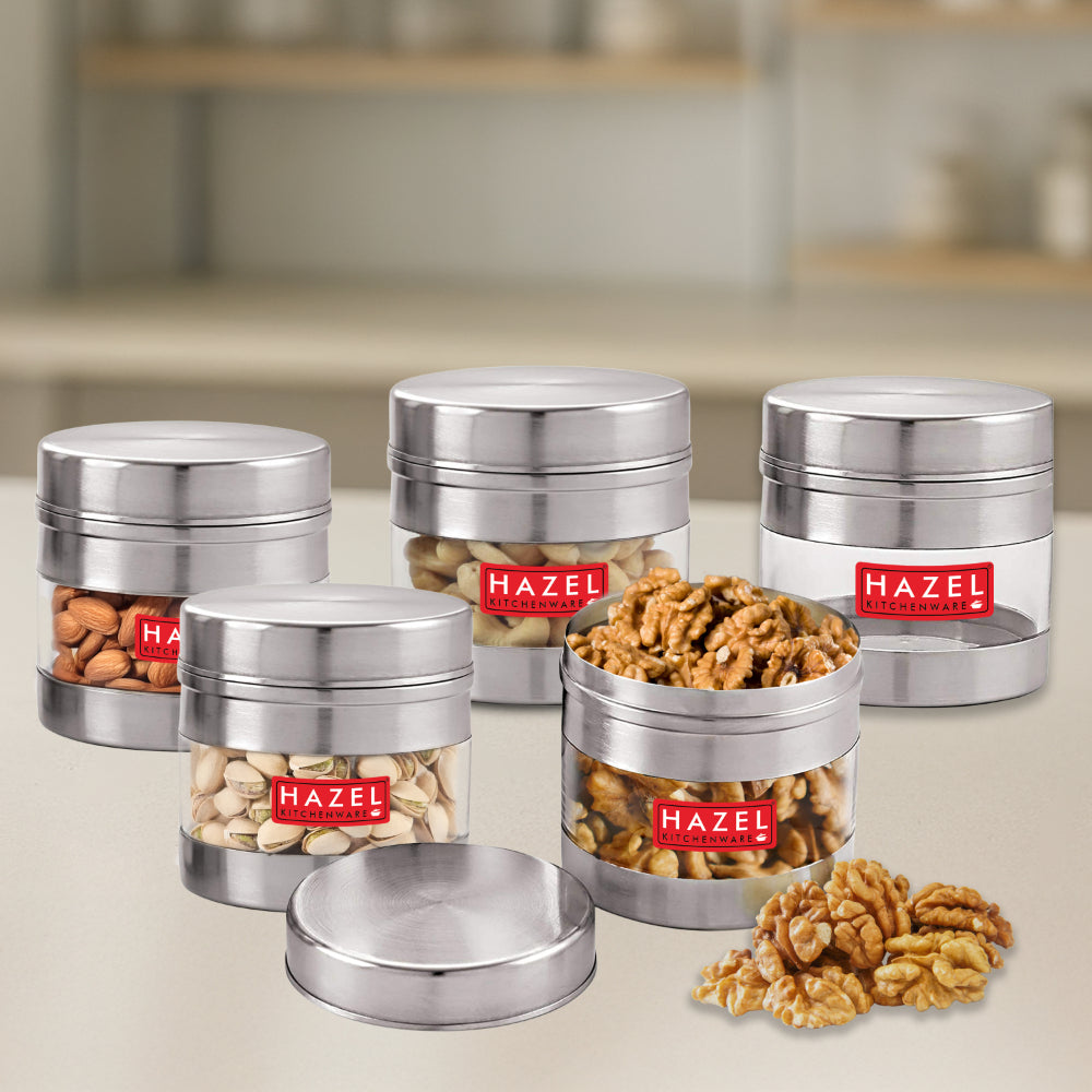 Stainless Steel Transparent  Container - Set of 5, 500 ML Each