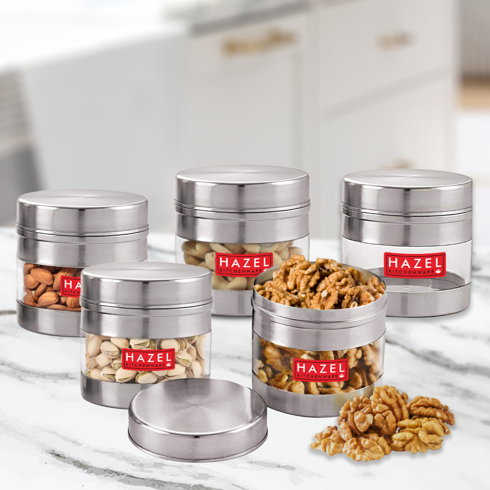 Stainless Steel Transparent  Container - Set of 5, 500 ML Each