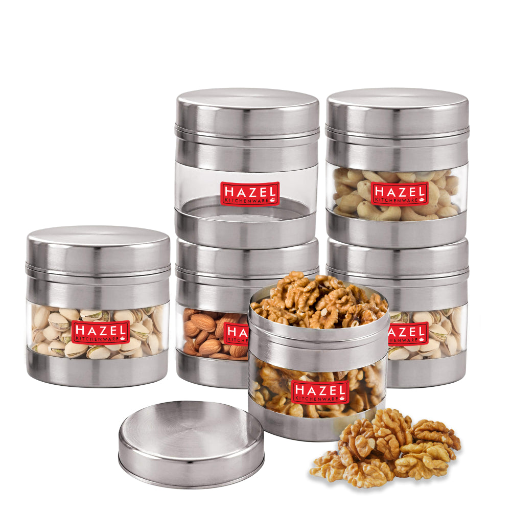 Stainless Steel Transparent  Container - Set of 6, 500 ML Each