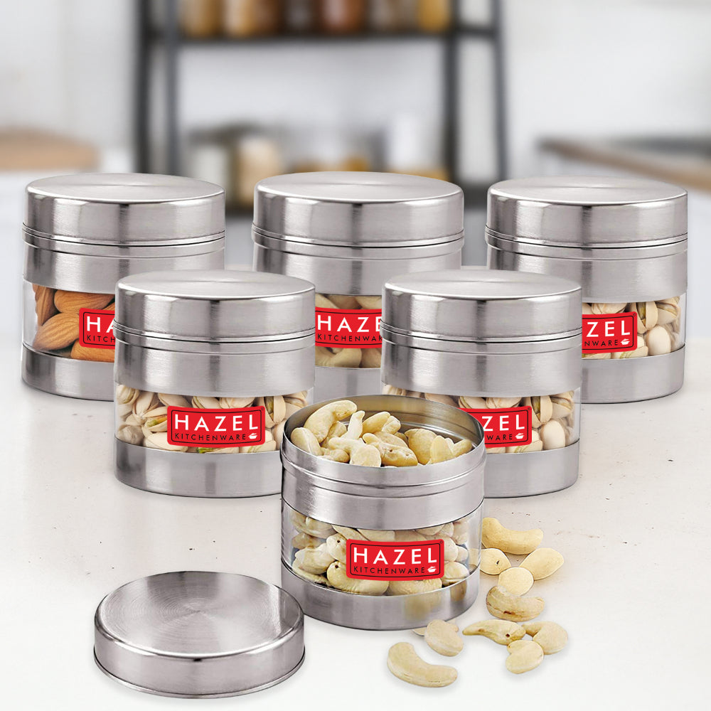 Stainless Steel Transparent  Container - Set of 6, 500 ML Each