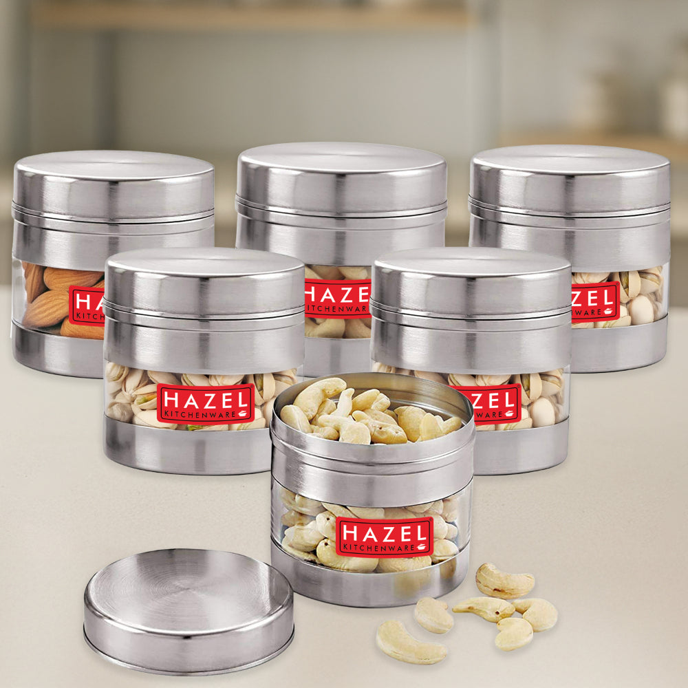 Stainless Steel Transparent  Container - Set of 6, 500 ML Each