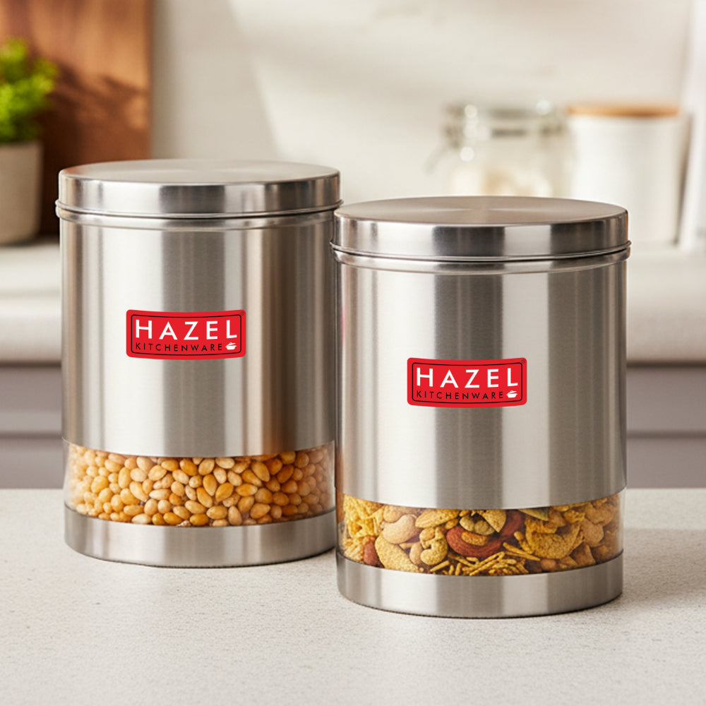 Stainless Steel Transparent  Container - Set of 6, 1350 ML Each
