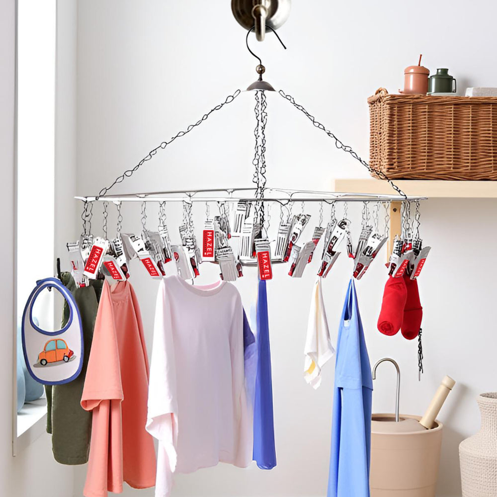 Stainless Steel Hanger - 25 Clips With Plastic Grip