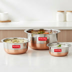 Stainless Steel Copper  Bottom Patila  (Tope) , Set Of 3 - 350ML, 600ML, 830ML