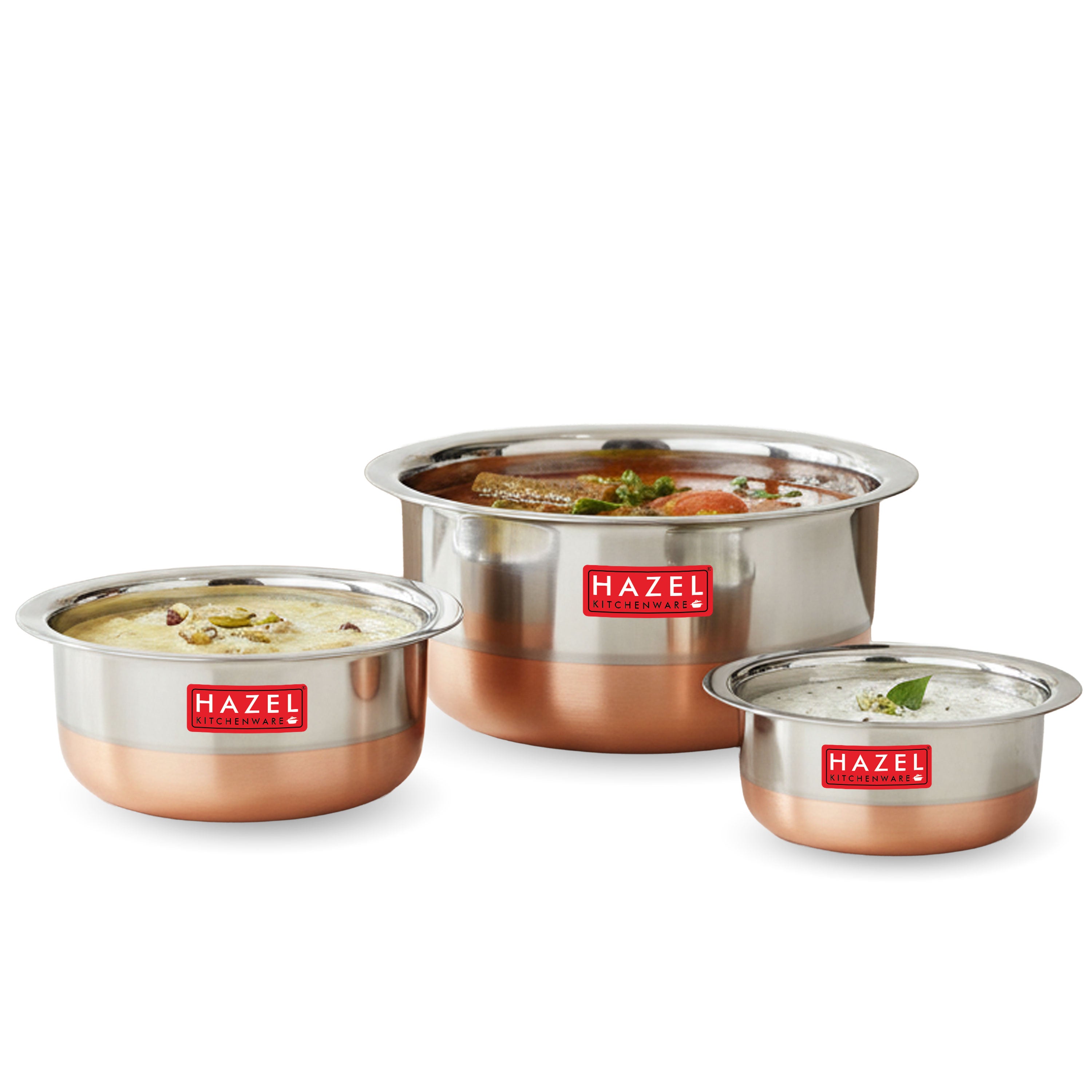Stainless Steel Copper  Bottom Patila  (Tope) , Set Of 3 - 350ML, 600ML, 830ML