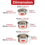 Stainless Steel Copper  Bottom Patila  (Tope) , Set Of 3 - 350ML, 600ML, 830ML