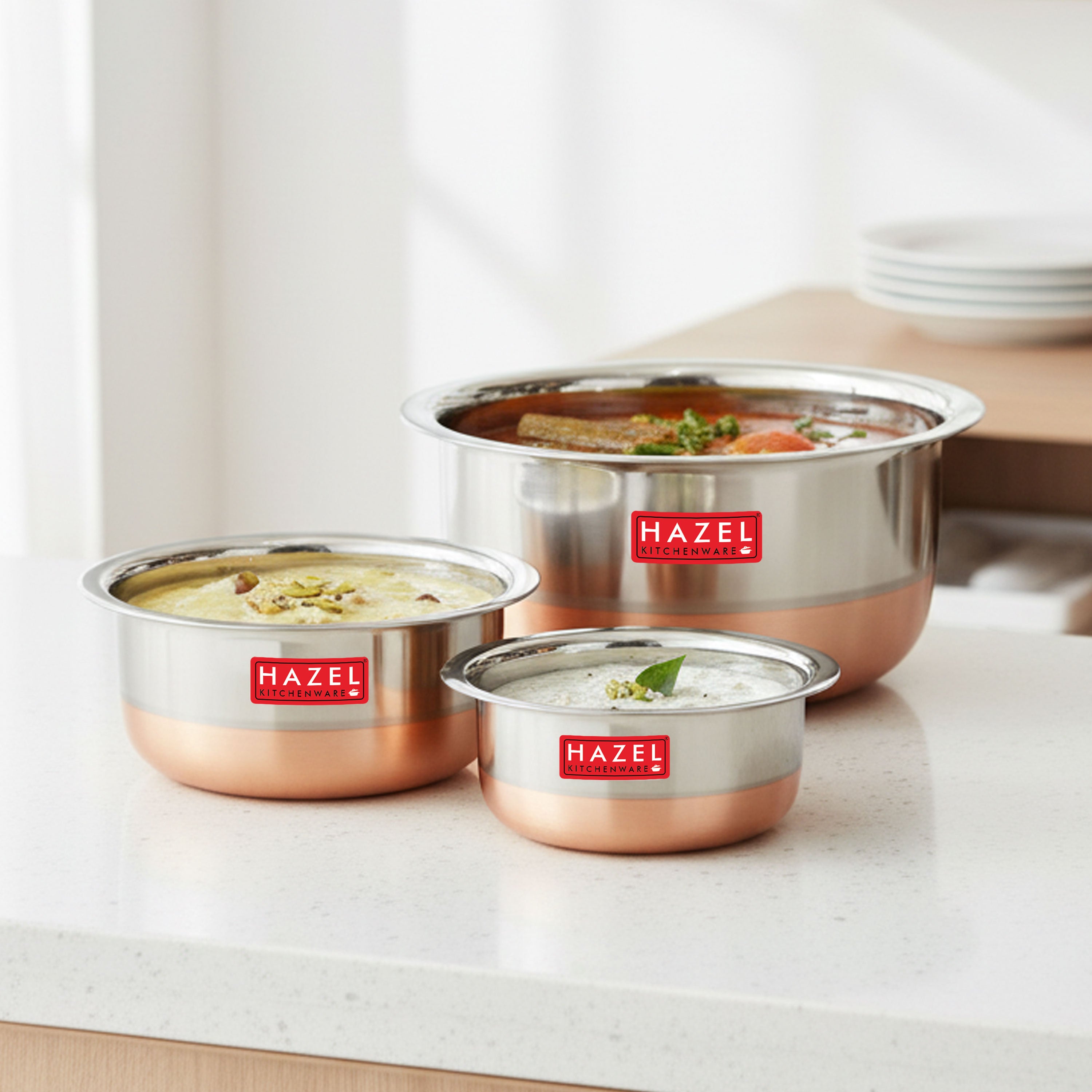 Stainless Steel Copper  Bottom Patila  (Tope) , Set Of 3 - 350ML, 600ML, 830ML