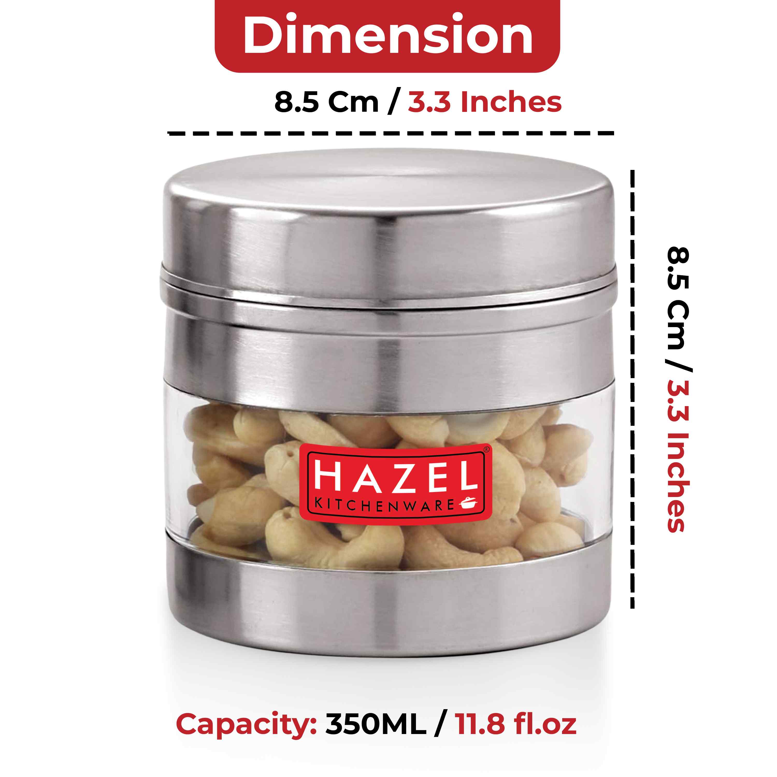 Stainless Steel Transparent Container Set of 2, 350ML Each