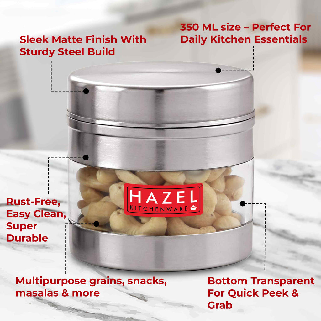 Stainless Steel Transparent Container Set of 2, 350ML Each