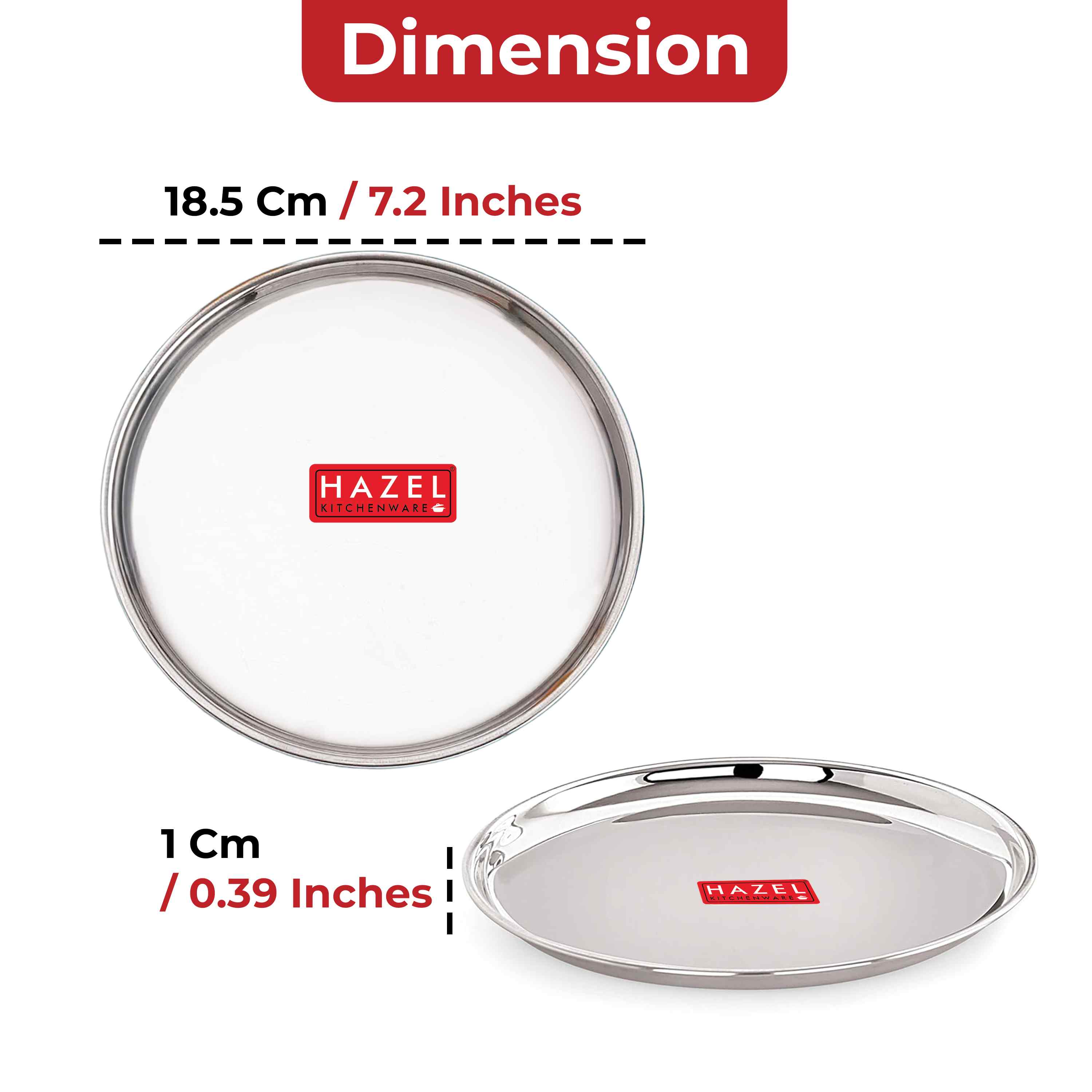 Stainless Steel Serving Plate/Thali 18.5 cm (Set of 12)