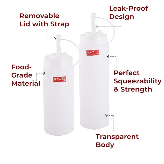 Plastic Sauce Squeeze Bottle with Cap for Chutney, Ketchup & Condiments