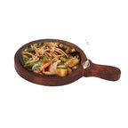Round Iron Sizzler Plate with Wooden Base for Brownies (Set of 2, 23cm)