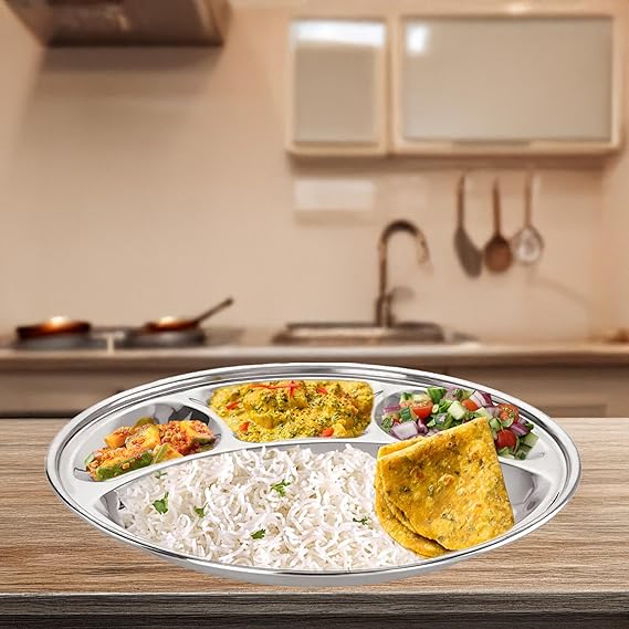 Stainless Steel 4 Compartment Round Thali