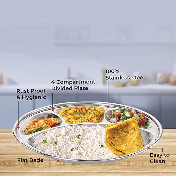 Stainless Steel 4 Compartment Round Thali
