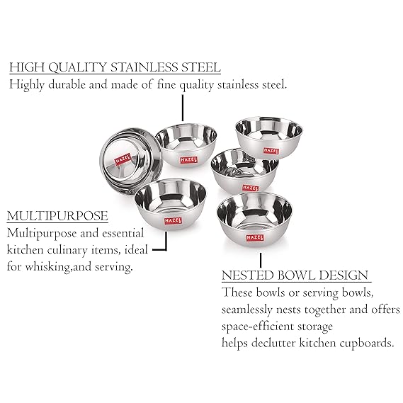 Steel Bowl /Katori Set of 6, Large
