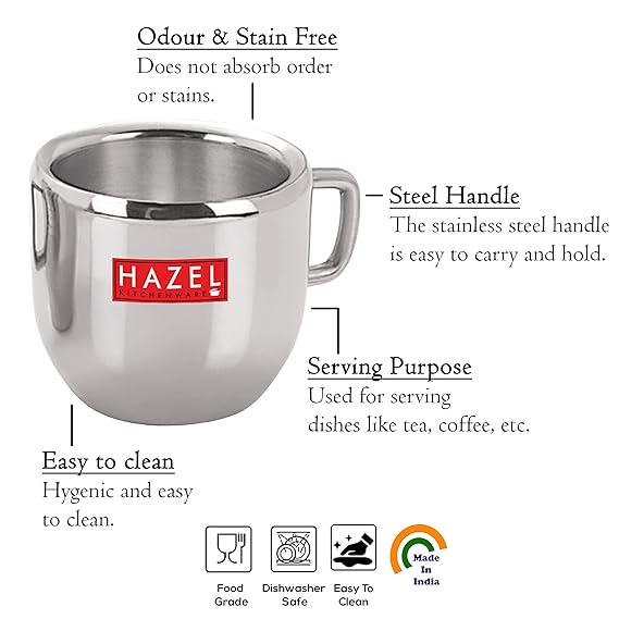 Small Stainless Steel Green Tea Cute Cup Set of 4, 100 ML (Each)