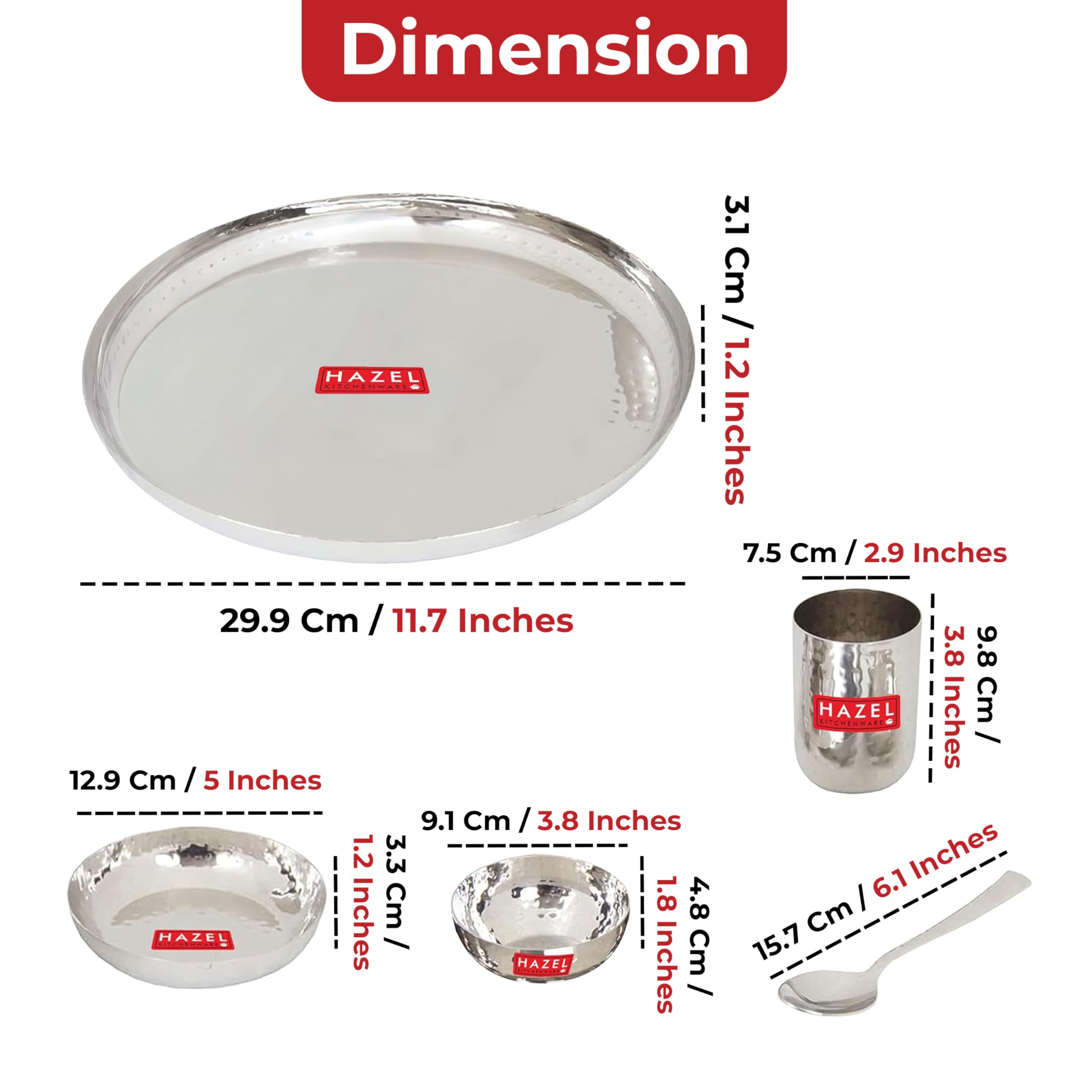 Hammered Stainless Steel Dinner Set 6 Pc