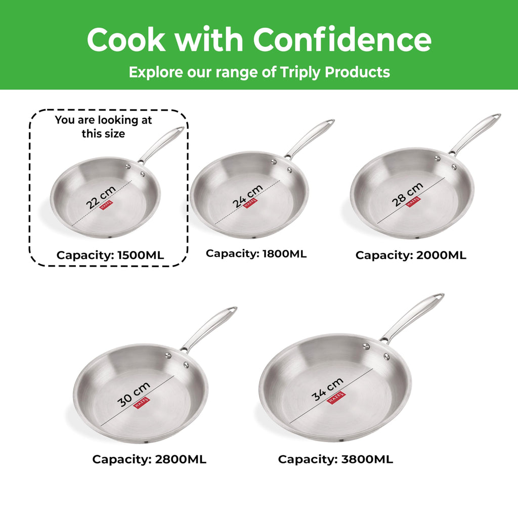 Steel Triply Stainless Fry Pan, 1.5 L, 22 cm |Induction Base