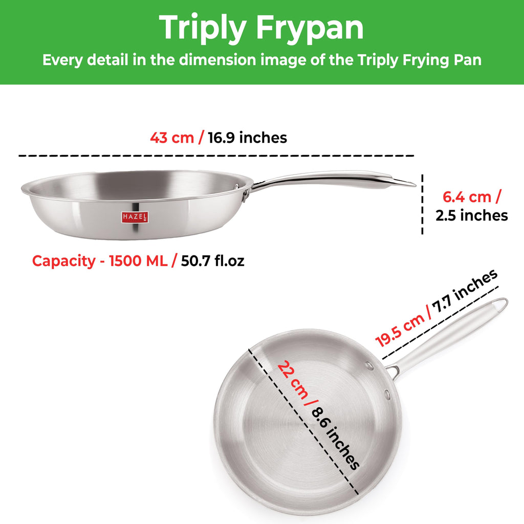 Steel Triply Stainless Fry Pan, 1.5 L, 22 cm |Induction Base