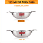 Honeycomb Triply Steel Kadhai with Glass Lid, Non Stick – 22 cm, 2 L