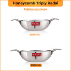 Honeycomb Triply Steel Kadhai with Glass Lid, Non Stick Kadai– 24 cm, 2.5 L